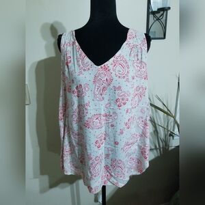 Old Navy White Sleeveless V-Neck Tunic with Pink Paisley Print